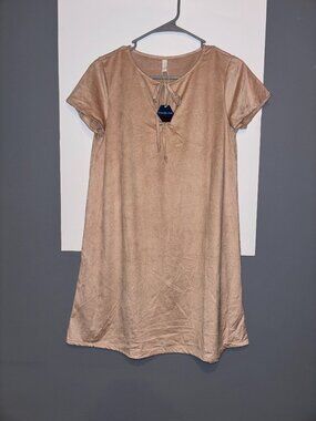 PinkBlush Taupe Faux Suede Tie Front Shift Dress